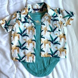 Janie and Jack camel button down shirt with matching onesie. 3-6 months.